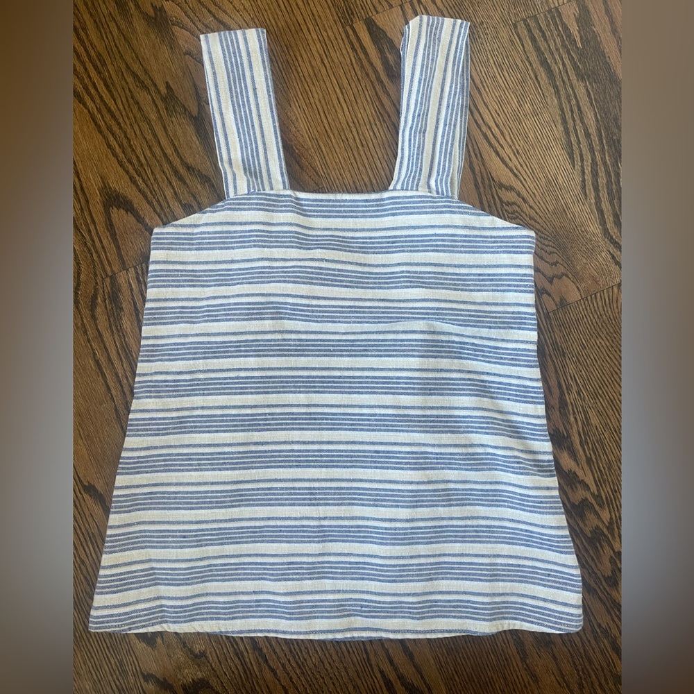 Linen Lux blue striped sleeveless top Grommets S